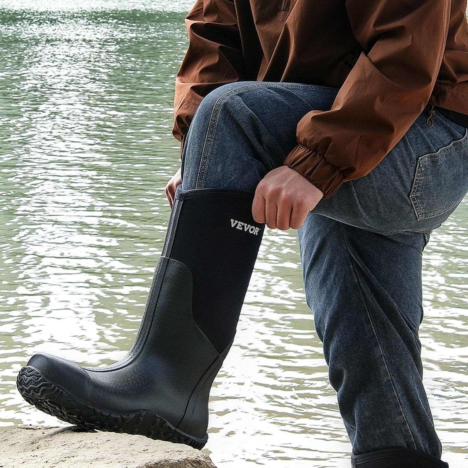 image-VEVOR Men's Steel Toe Rubber Boots, Protective Footwear, Waterproof Rain Fishing Boots, Outdoor Non-Slip Work Shoes, Lightweight and Durable, for Manufacturing, Construction, Farming, Size 12 US
