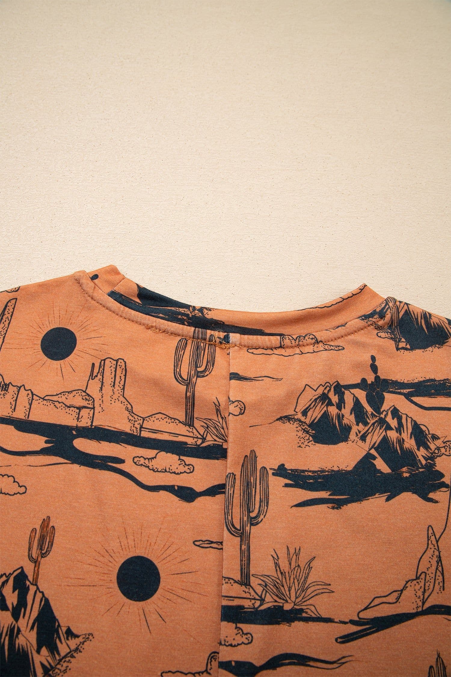 image-Chestnut Desert Sand Print Short Sleeve Knit Top