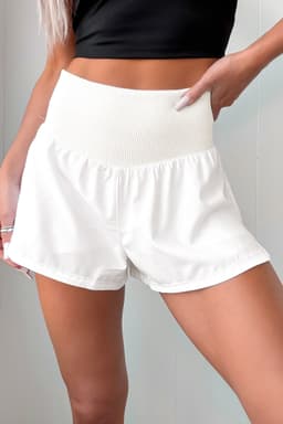 image-White Ribbed Patchwork High Waist Athletic Shorts