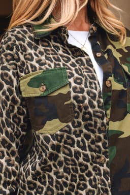 image-Brown Leopard Camo Patchwork Oversize Shacket