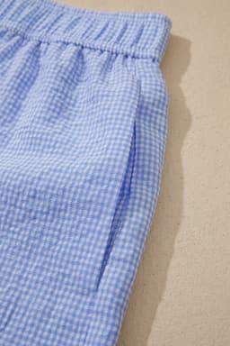 image-Sky Blue Gingham Boxer Shorts Lace Trim