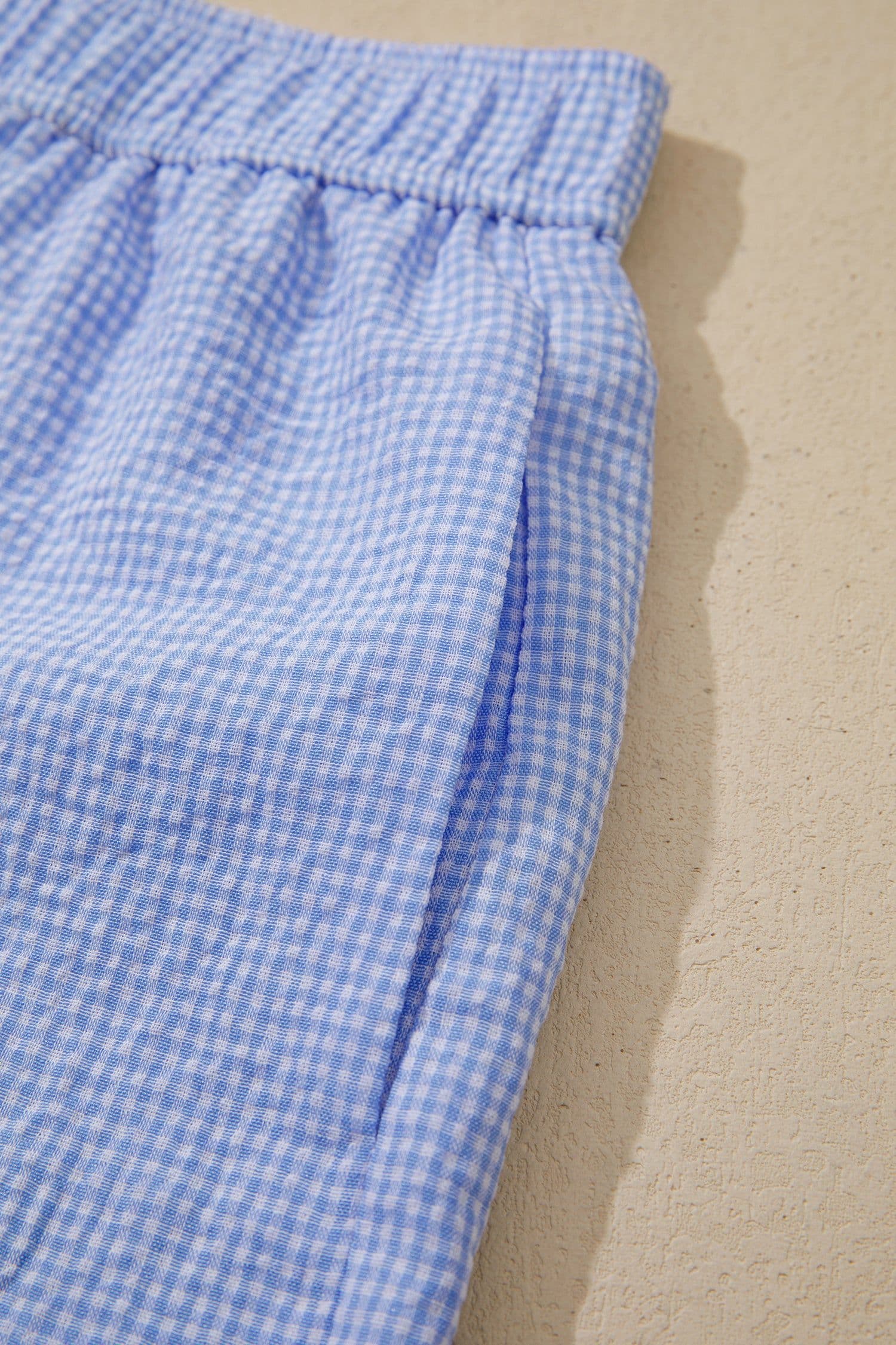 image-Sky Blue Gingham Boxer Shorts Lace Trim
