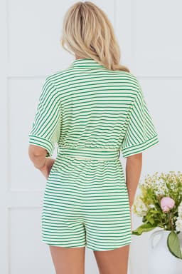 image-Striped Textured Short Sleeve Romper - Modern Green Design (60 Characters)
