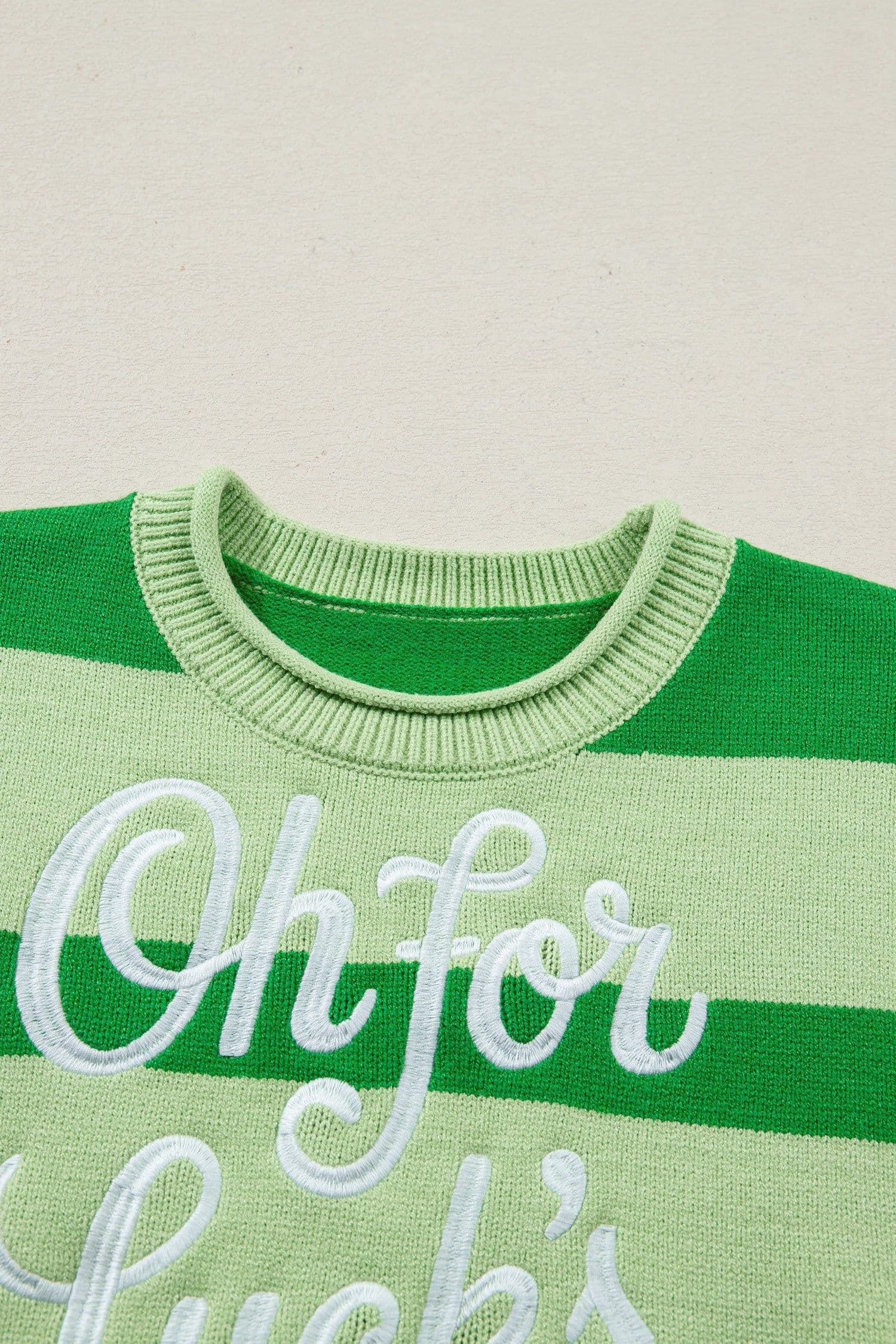 image-Green Stripe Oh for Lucks Sake St Patricks Day Short Sleeve Sweater