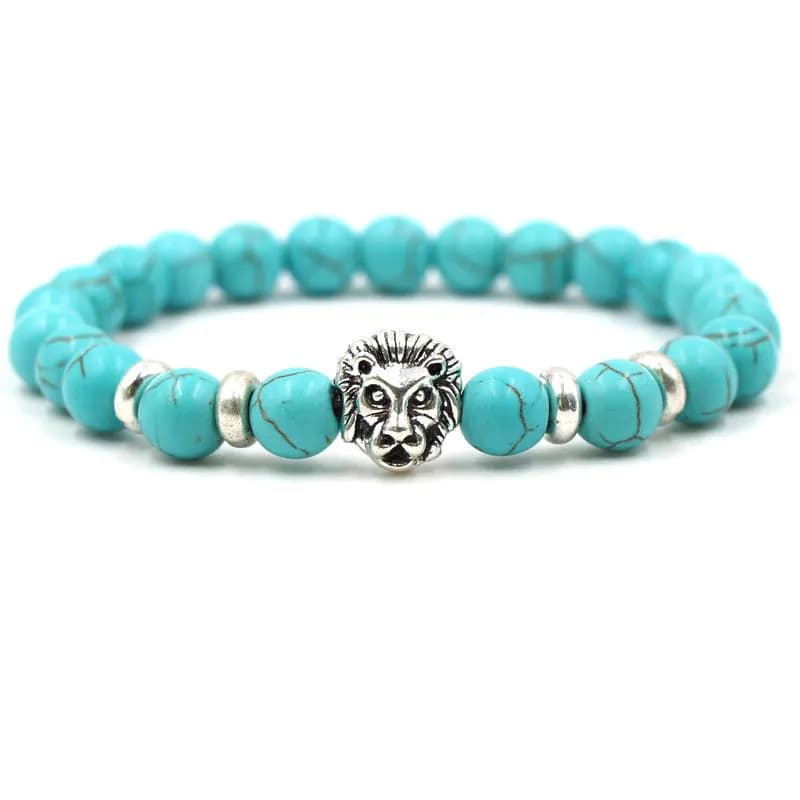 image-8mm Black Lava Stone Bracelet Lion Head Gold