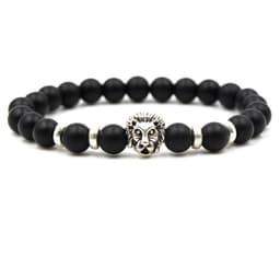 image-8mm Black Lava Stone Bracelet Lion Head Gold
