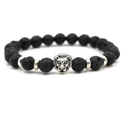 image-8mm Black Lava Stone Bracelet Lion Head Gold