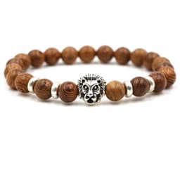 image-8mm Black Lava Stone Bracelet Lion Head Gold