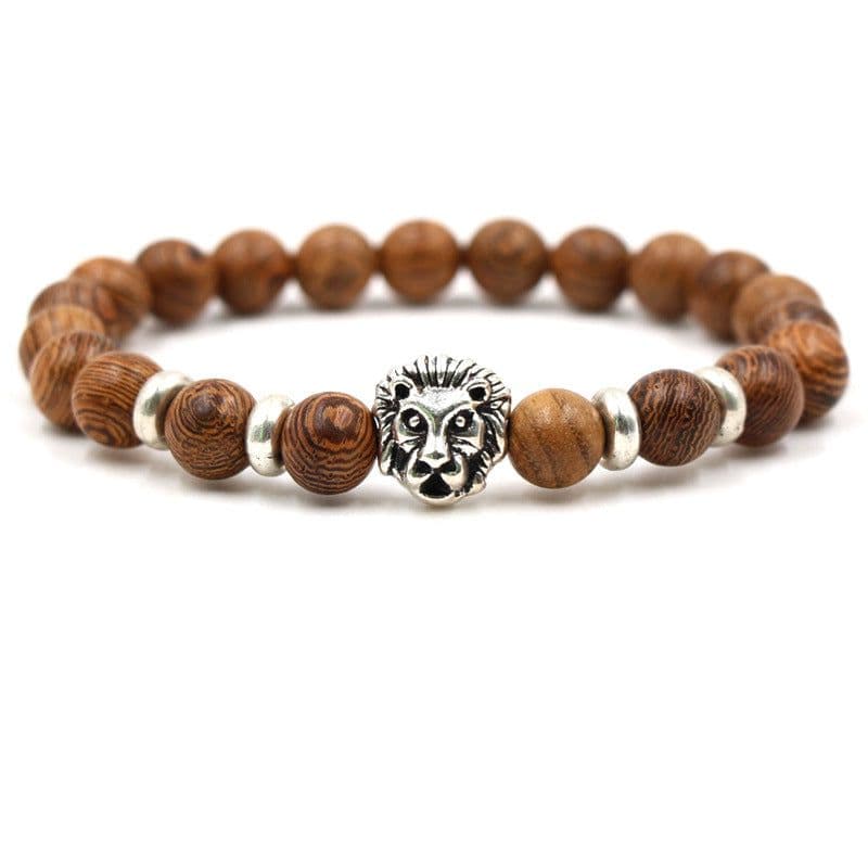 image-8mm Black Lava Stone Bracelet Lion Head Gold