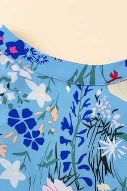 image-Sky Blue Floral Flutter Sleeve V Neck Ruffled Dress
