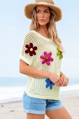 image-White Crochet Flower Hollow-out Sweater T-Shirt