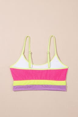 image-Rose Red Color Block High Waisted Bikini Set