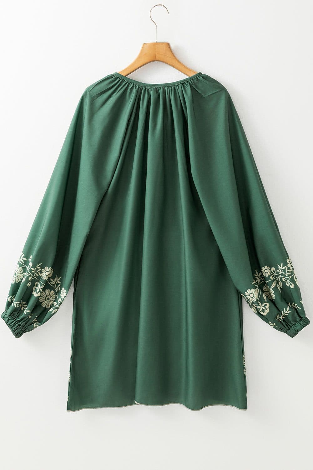 image-Mist Green Tie Neck Boho Floral Puff Sleeve Shift Dress