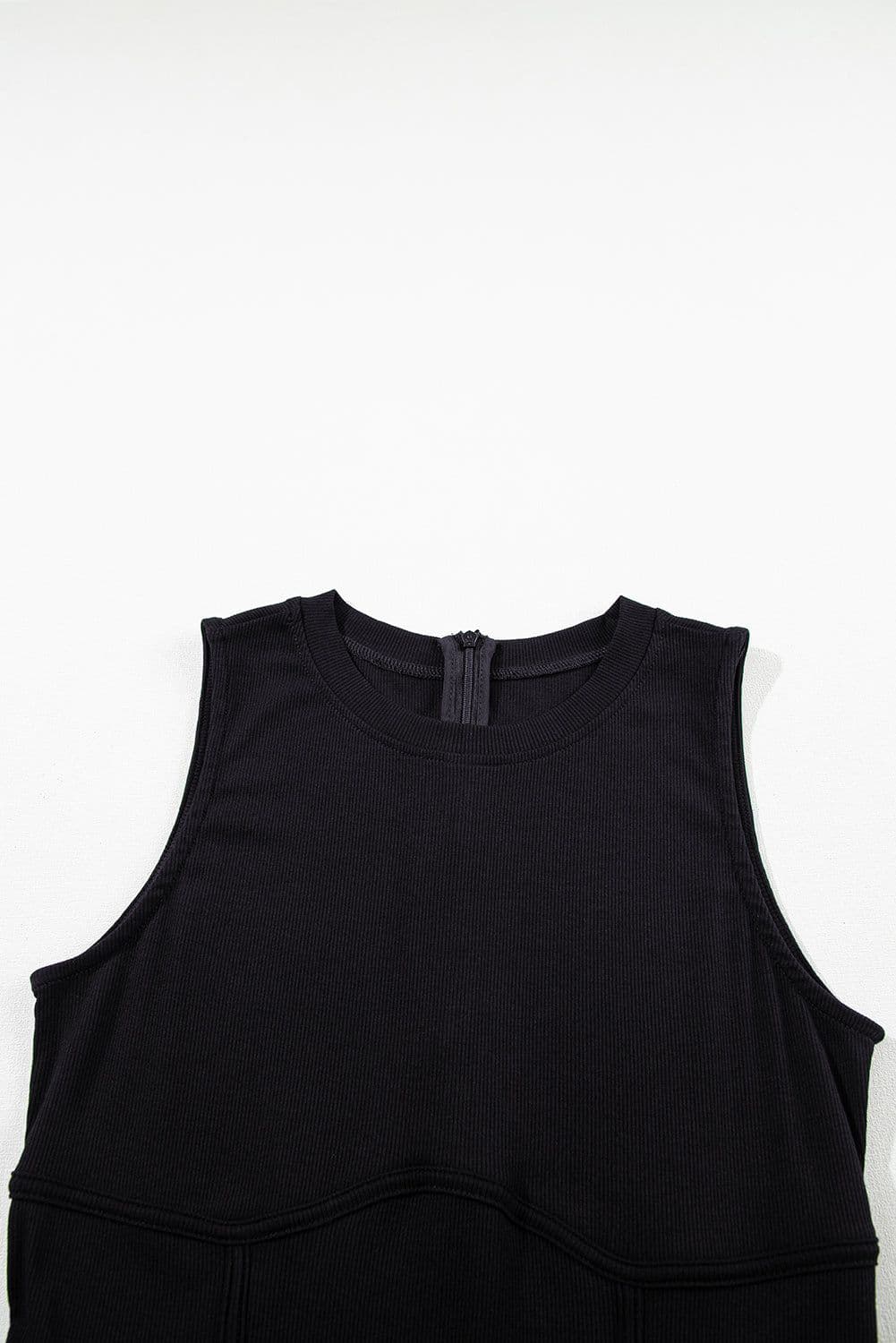 image-Black Cinched Waist Sleeveless Wide Leg Jumpsuit - Casual/Dressy