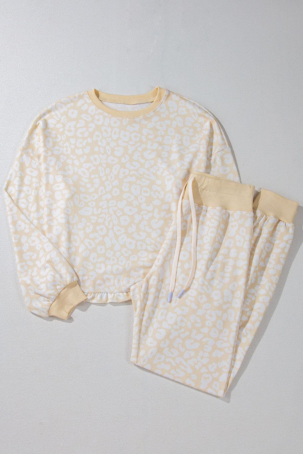 image-White Cheetah Print Two Piece Loose Fit Cozy Loungewear