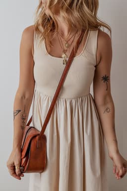 image-Beige Scoop Neck Ribbed Bodice Pleated Sleeveless Long Dress
