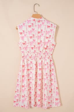 image-Pink Full Zip Cinched Waist Sleeveless Bow Mini Dress