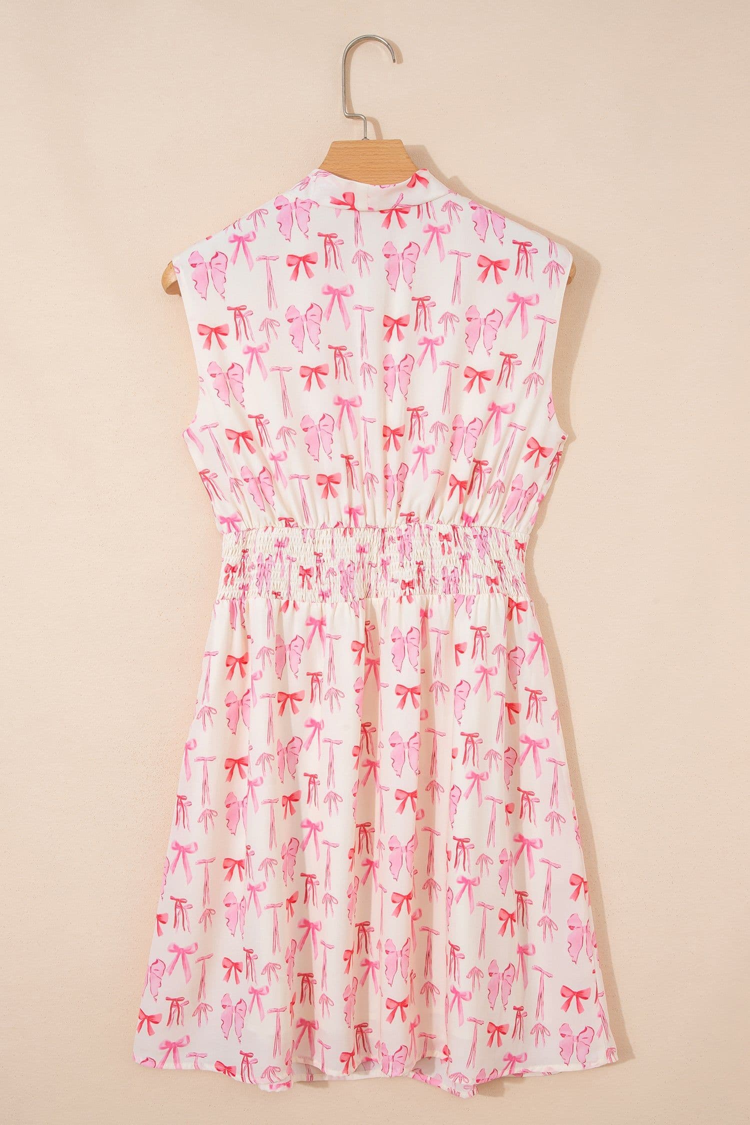 image-Pink Full Zip Cinched Waist Sleeveless Bow Mini Dress