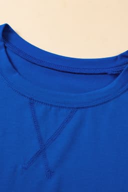 image-Dark Blue Longline Top - Short Sleeve Side Slit