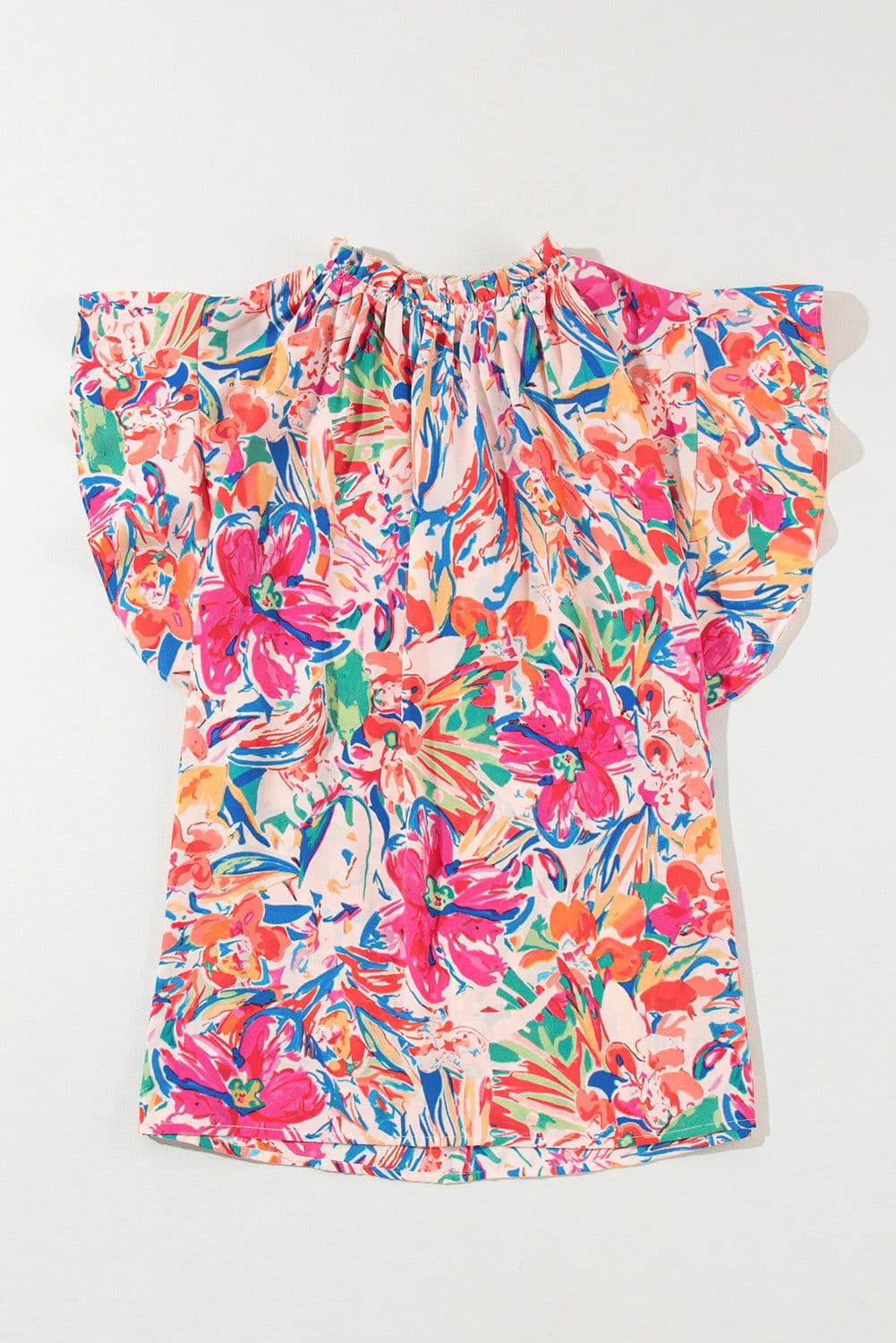 image-Multicolour Floral Ruffled Sleeve V Neck Blouse (50 characters)