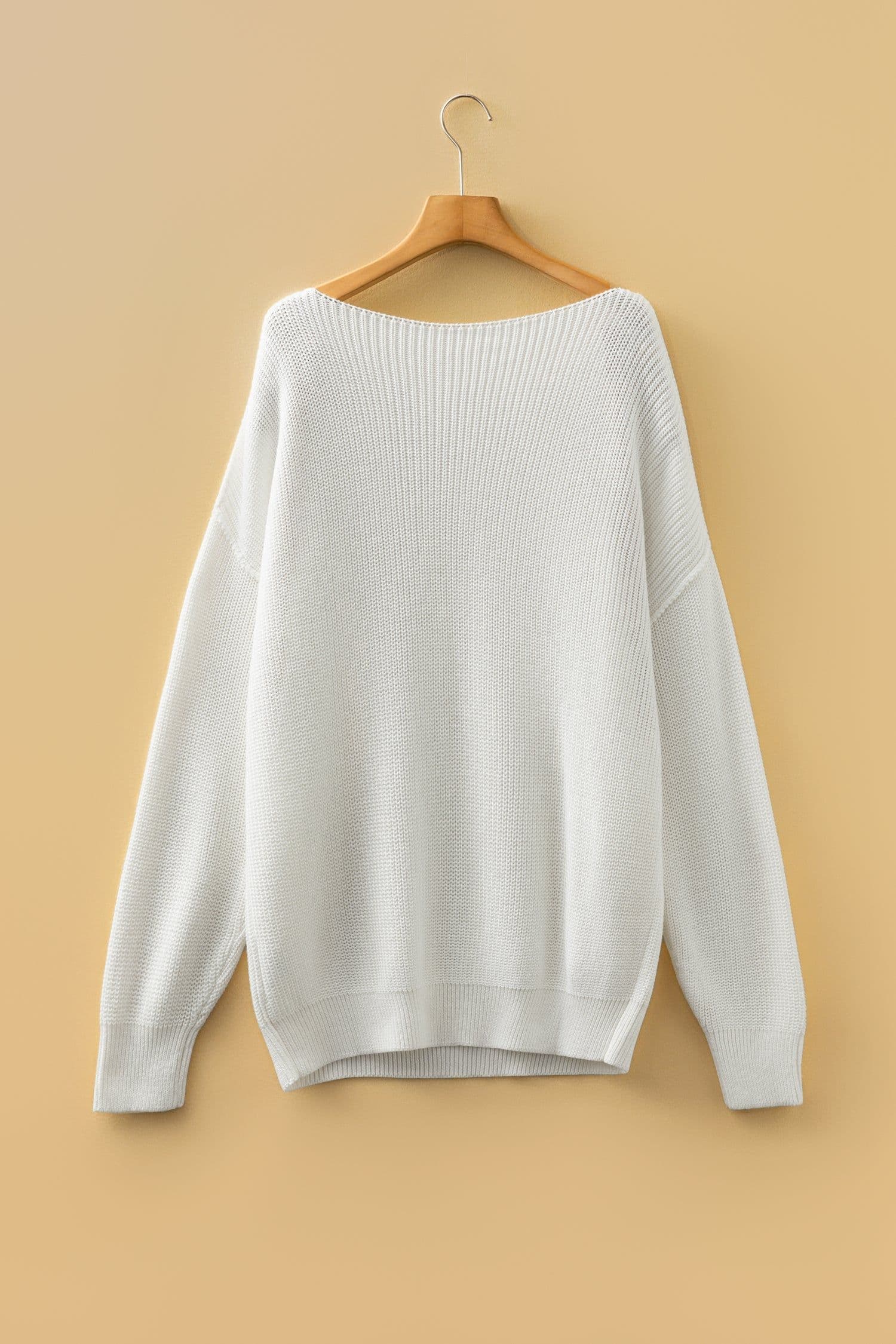 image-White Asymmetric Neck Drop Shoulder Baggy Sweater
