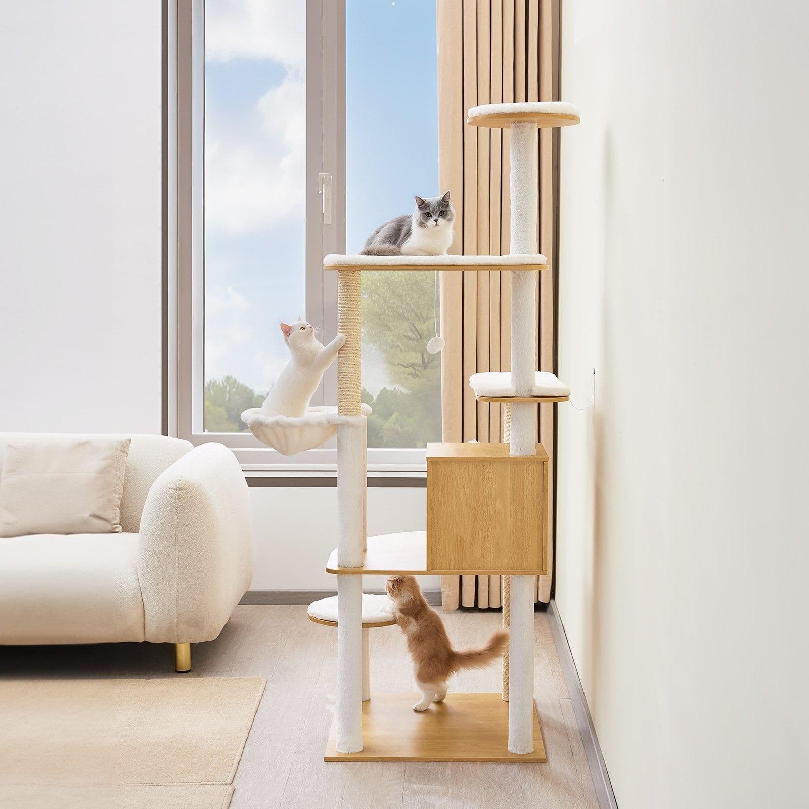 image-VEVOR Large Cat Tree, 68.9 inches Tall, Cat Tower, Multi-level Cat Condo Furniture Activity Center with Cozy Perches, Sisal Scratching Posts, Hammock, Big Kittens House for Indoor Cats Play & Rest