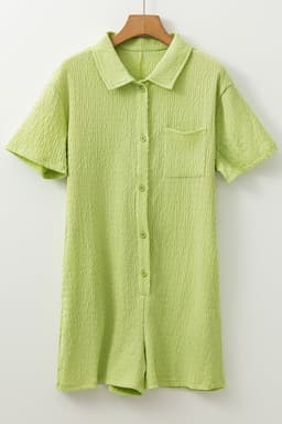image-Meadow Mist Green Textured Short Sleeve Patched Pocket Buttoned Shirt Romper