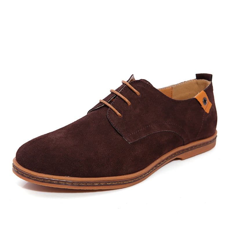 image-Men's Brown Nubuck Leather Loafers Size 48