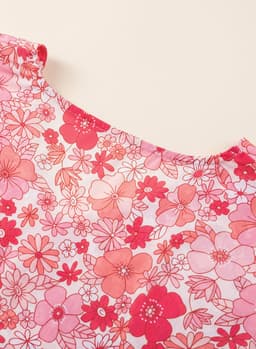 image-Pink Boho Floral V Neck Kimono Blouse - Oversized