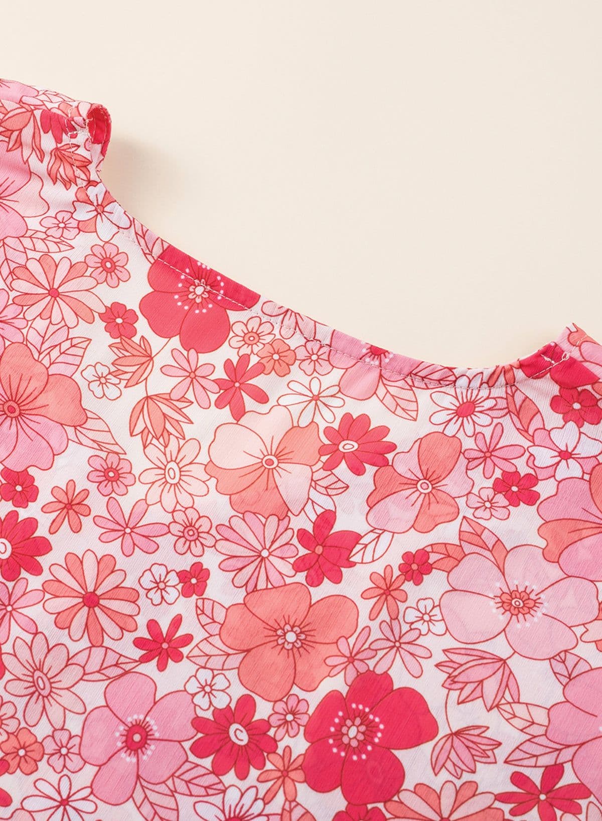 image-Pink Boho Floral V Neck Kimono Blouse - Oversized