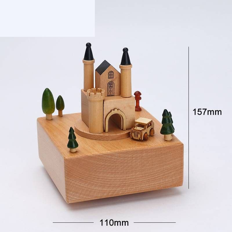 image-Wooden building model music box birthday gift