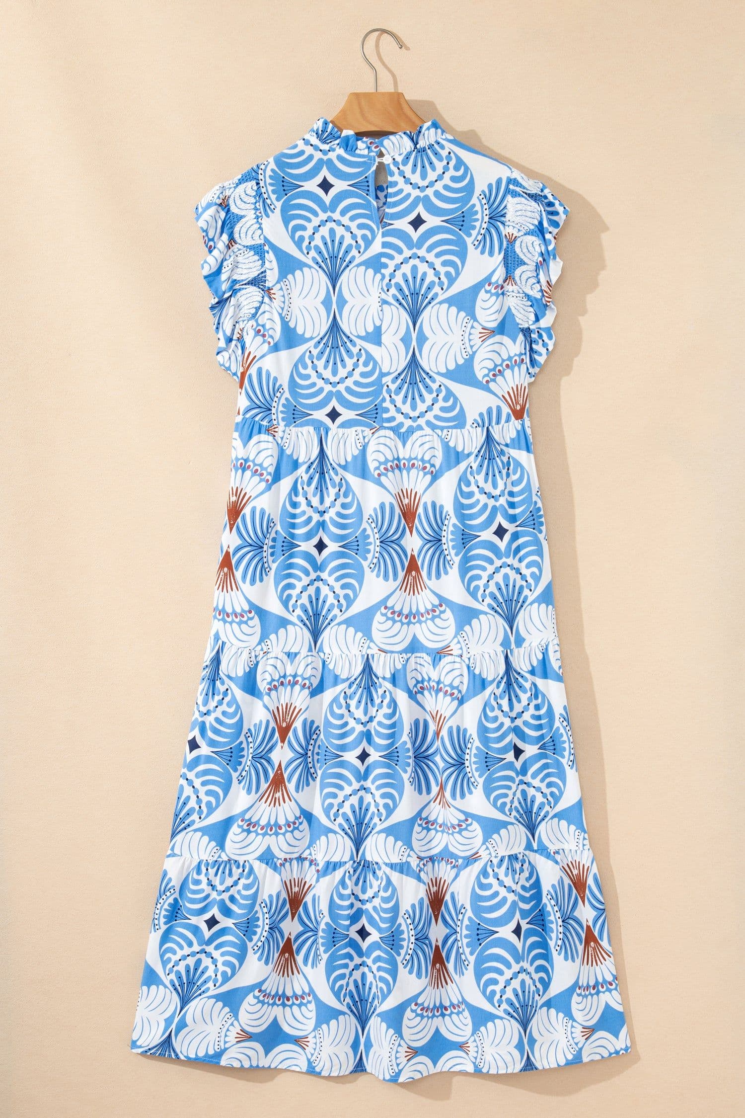 image-Sky Blue Tropical Botanic Print Flutter Sleeve Vacation Long Dress