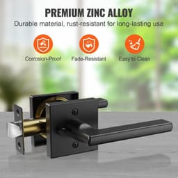 image-VEVOR Privacy Door Handle, 5-Pack Matte Black Door Lever, Right or Left Handing Reversible Lever with Keyless Lock, 45° Rotation to Open, Universal Square Interior for Bathroom and Bedroom Doors