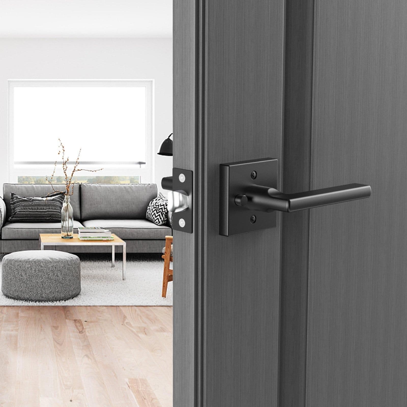image-VEVOR Privacy Door Handle, 5-Pack Matte Black Door Lever, Right or Left Handing Reversible Lever with Keyless Lock, 45° Rotation to Open, Universal Square Interior for Bathroom and Bedroom Doors