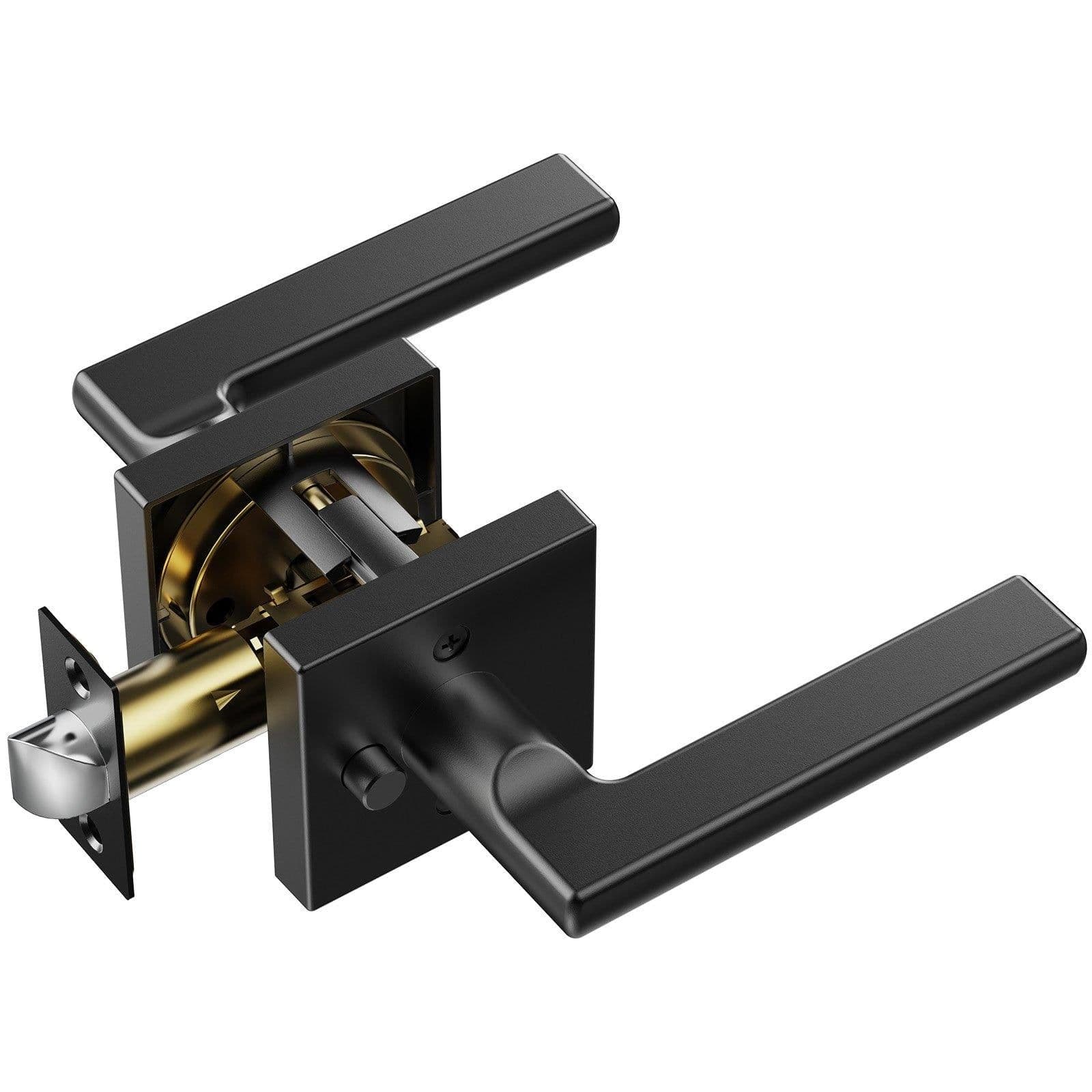 image-VEVOR Privacy Door Handle, 5-Pack Matte Black Door Lever, Right or Left Handing Reversible Lever with Keyless Lock, 45° Rotation to Open, Universal Square Interior for Bathroom and Bedroom Doors