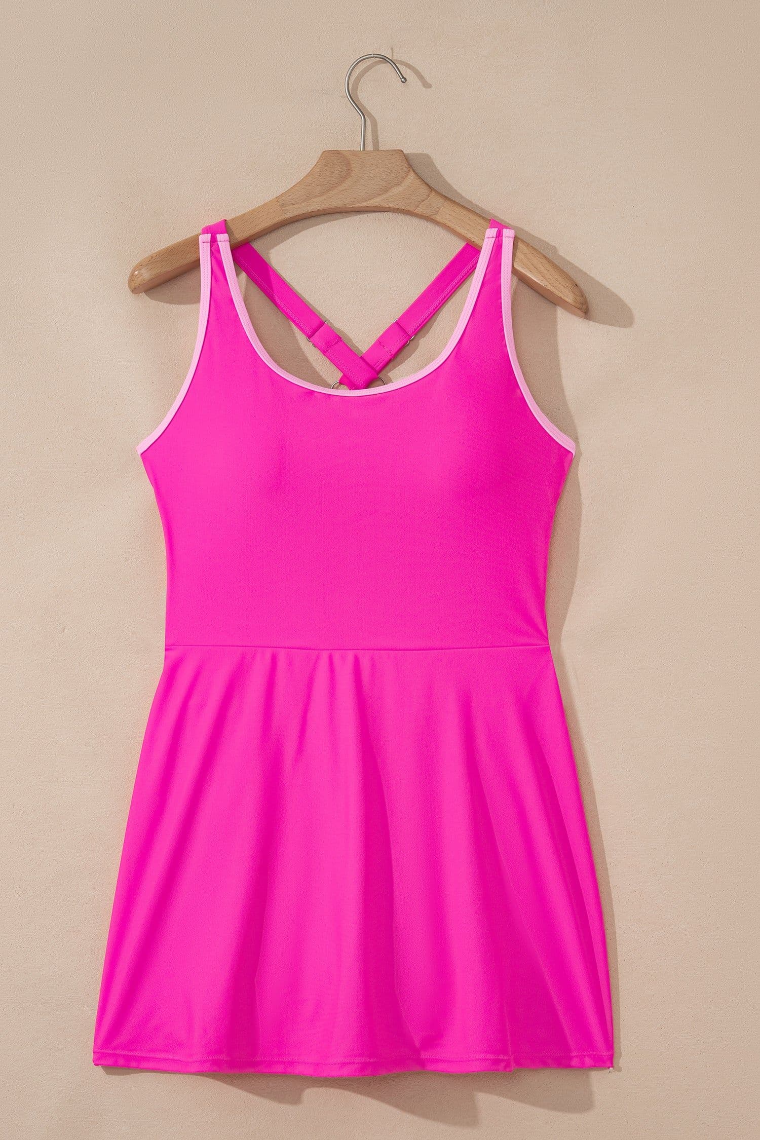 image-Rose Red Contrast Trim Neckline Active Shorts Attached One Piece Swim Dress