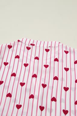 image-Pink Stripe Textured Heart Print Long Flounce Sleeve Shirt
