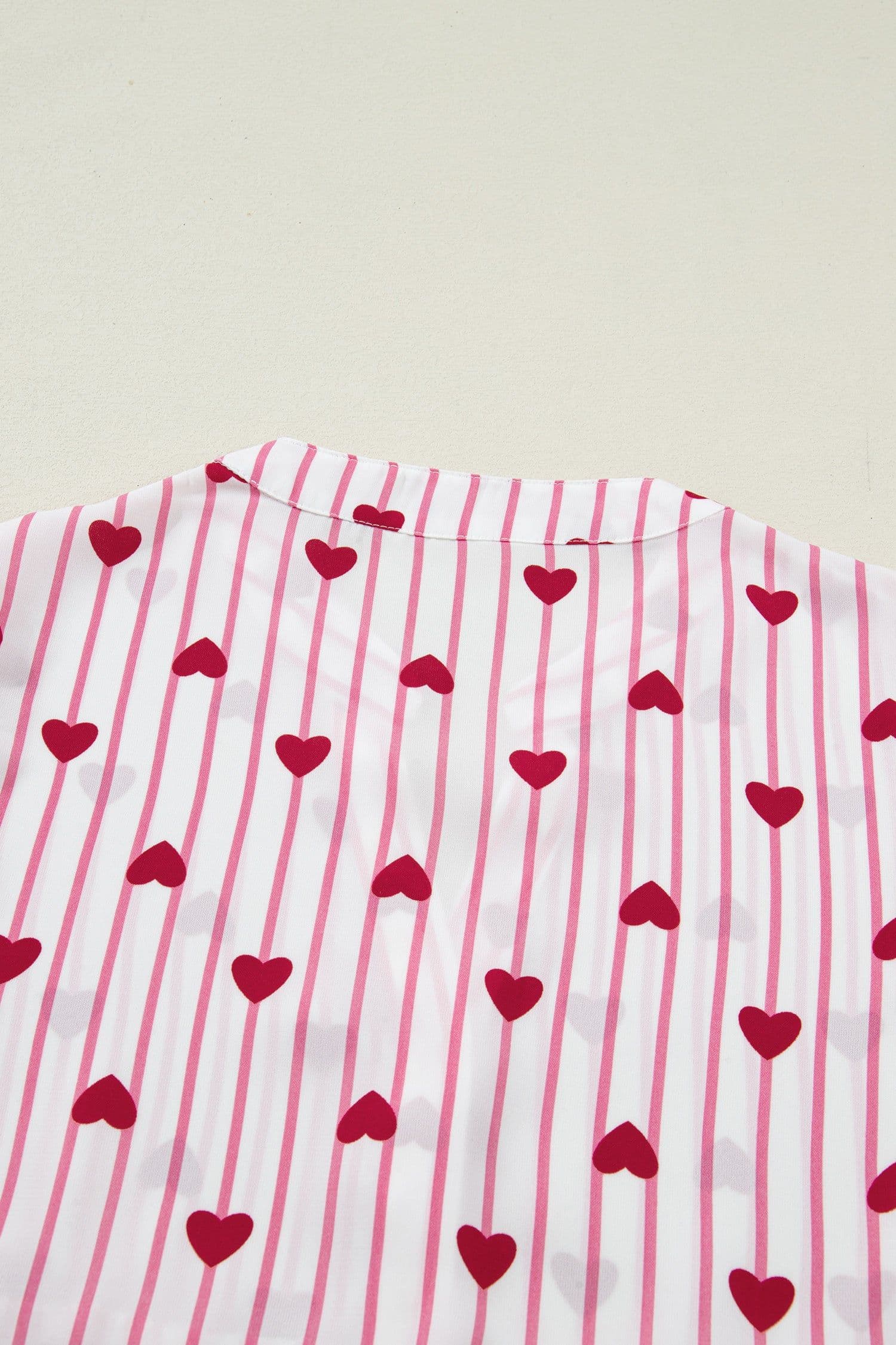 image-Pink Stripe Textured Heart Print Long Flounce Sleeve Shirt