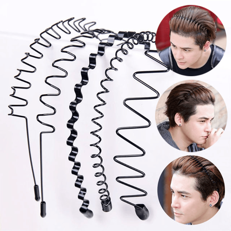 image-6Pcs Metal Hair Headband Wave Style Hoop Band Comb Sports Hairband Men