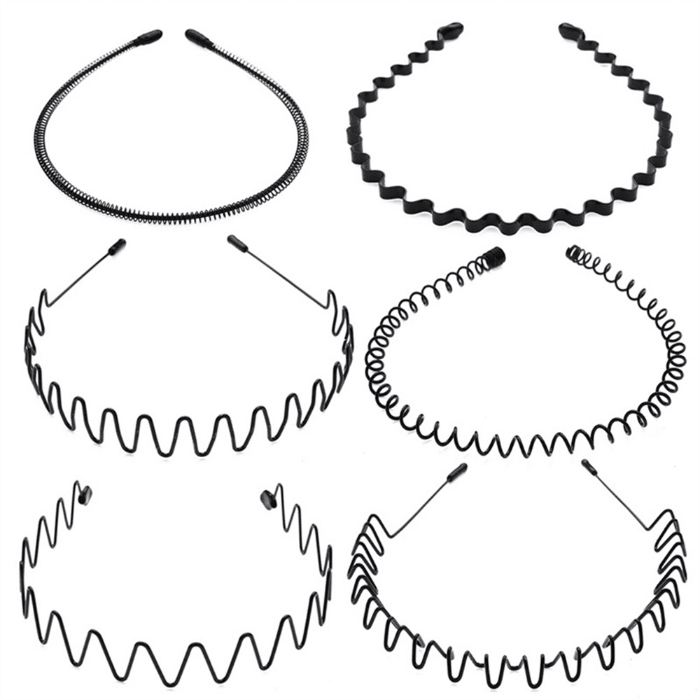 image-6Pcs Metal Hair Headband Wave Style Hoop Band Comb Sports Hairband Men