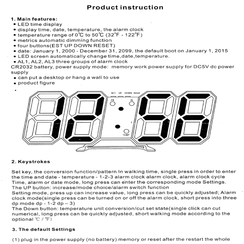 image-Digital 3D LED Big Wall Desk Alarm Clock Snooze 12/24 Hours Auto