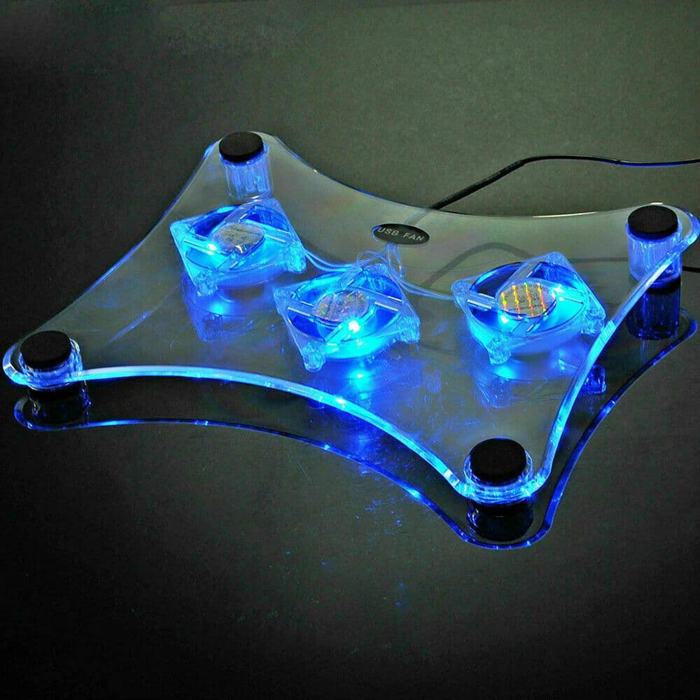 image-3 Fans USB Cooler Cooling Pad Stand LED Light Radiator For Laptop PC