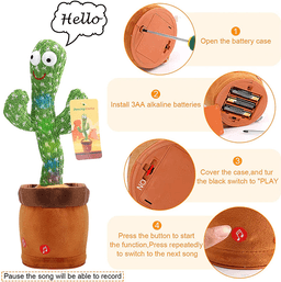 image-Dancing Cactus Plush Toy Doll Electronic Recording Shake With Song