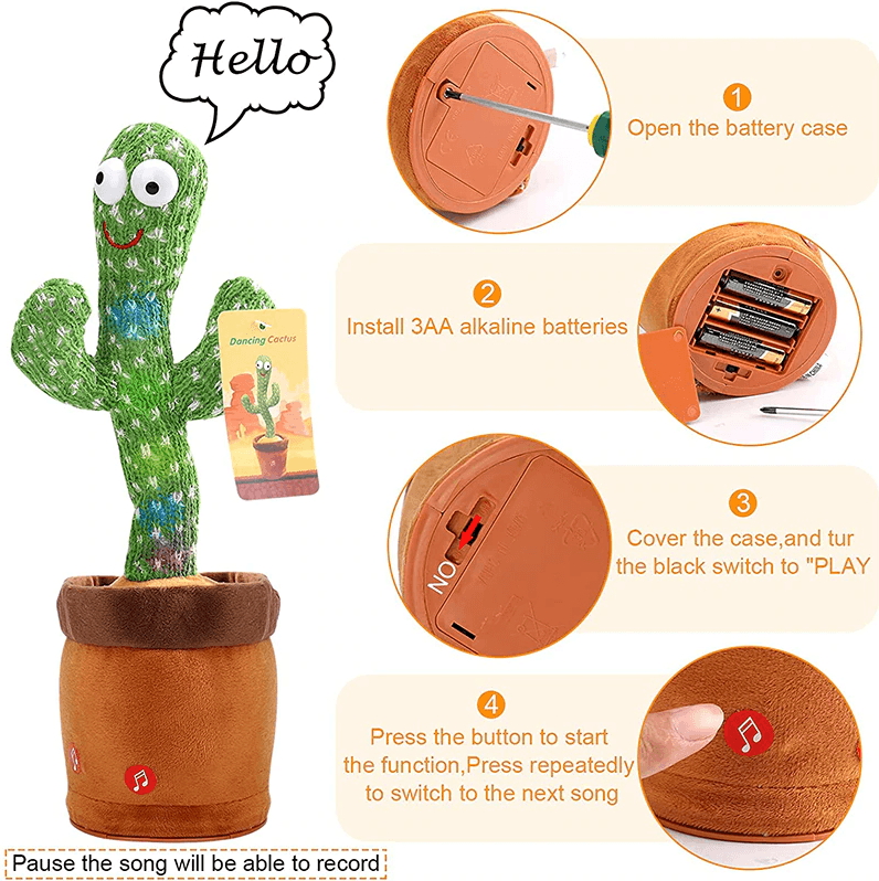 image-Dancing Cactus Plush Toy Doll Electronic Recording Shake With Song