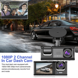 image-Car Dual Lens Dash Cam HD 1080P Front/Rear/Inside Video Recorder