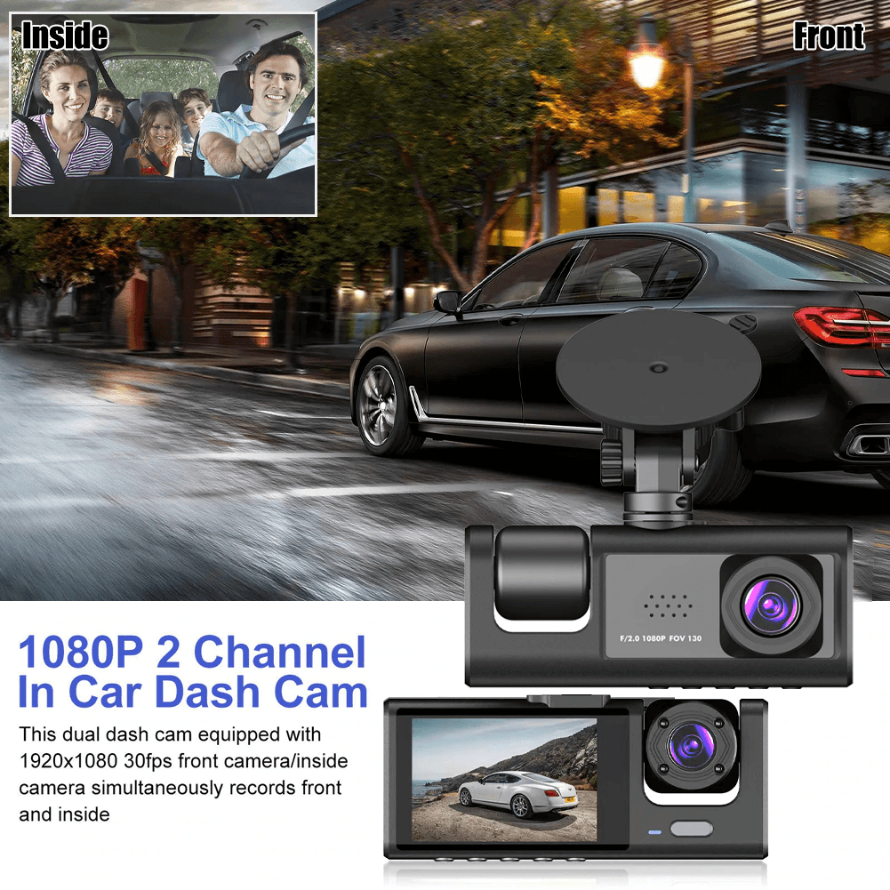 image-Car Dual Lens Dash Cam HD 1080P Front/Rear/Inside Video Recorder