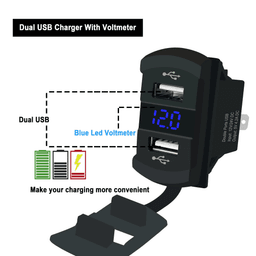 image-12V Dual USB Charger Socket LED Voltage Voltmeter Rocker Switch Panel