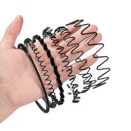 image-6Pcs Metal Hair Headband Wave Style Hoop Band Comb Sports Hairband Men