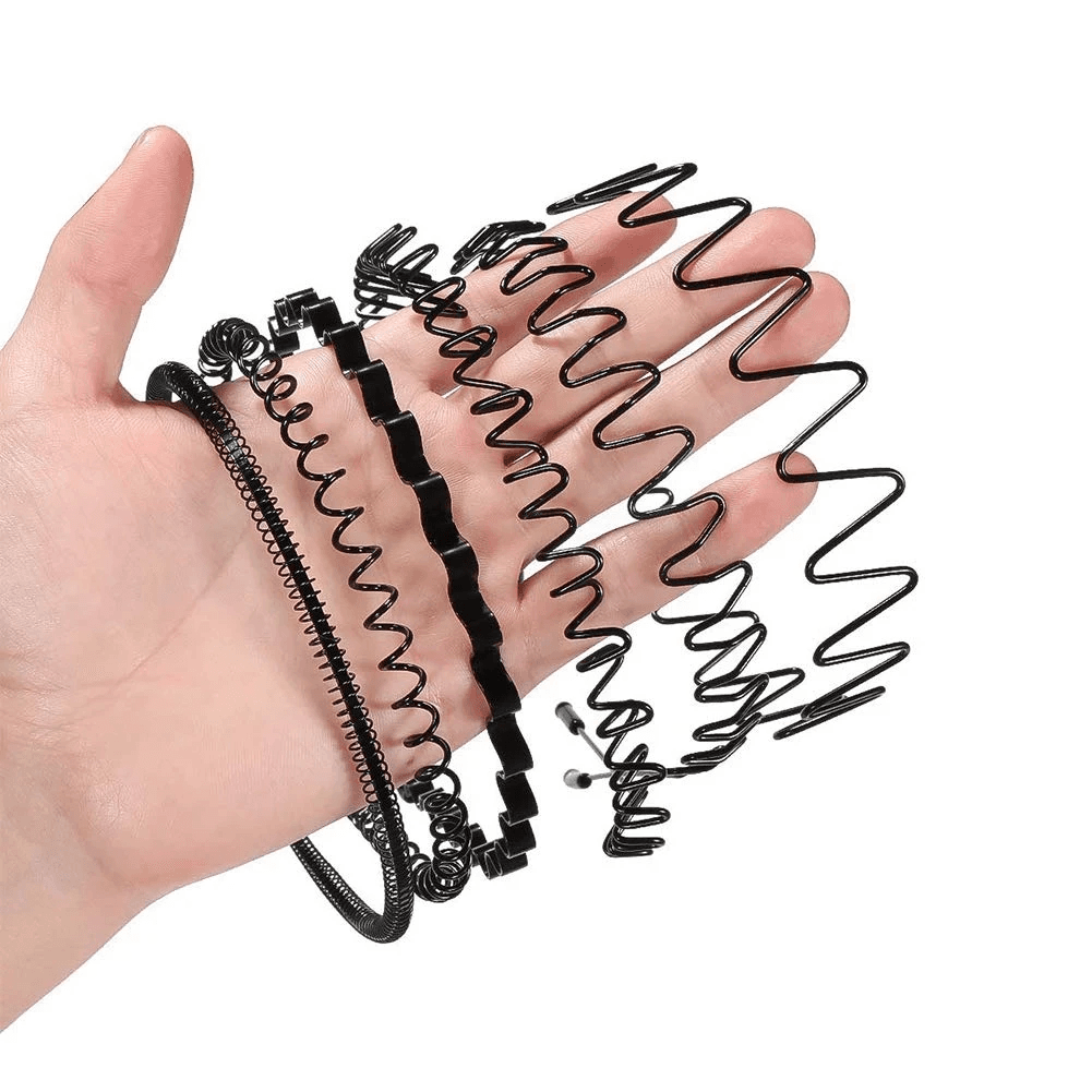 image-6Pcs Metal Hair Headband Wave Style Hoop Band Comb Sports Hairband Men