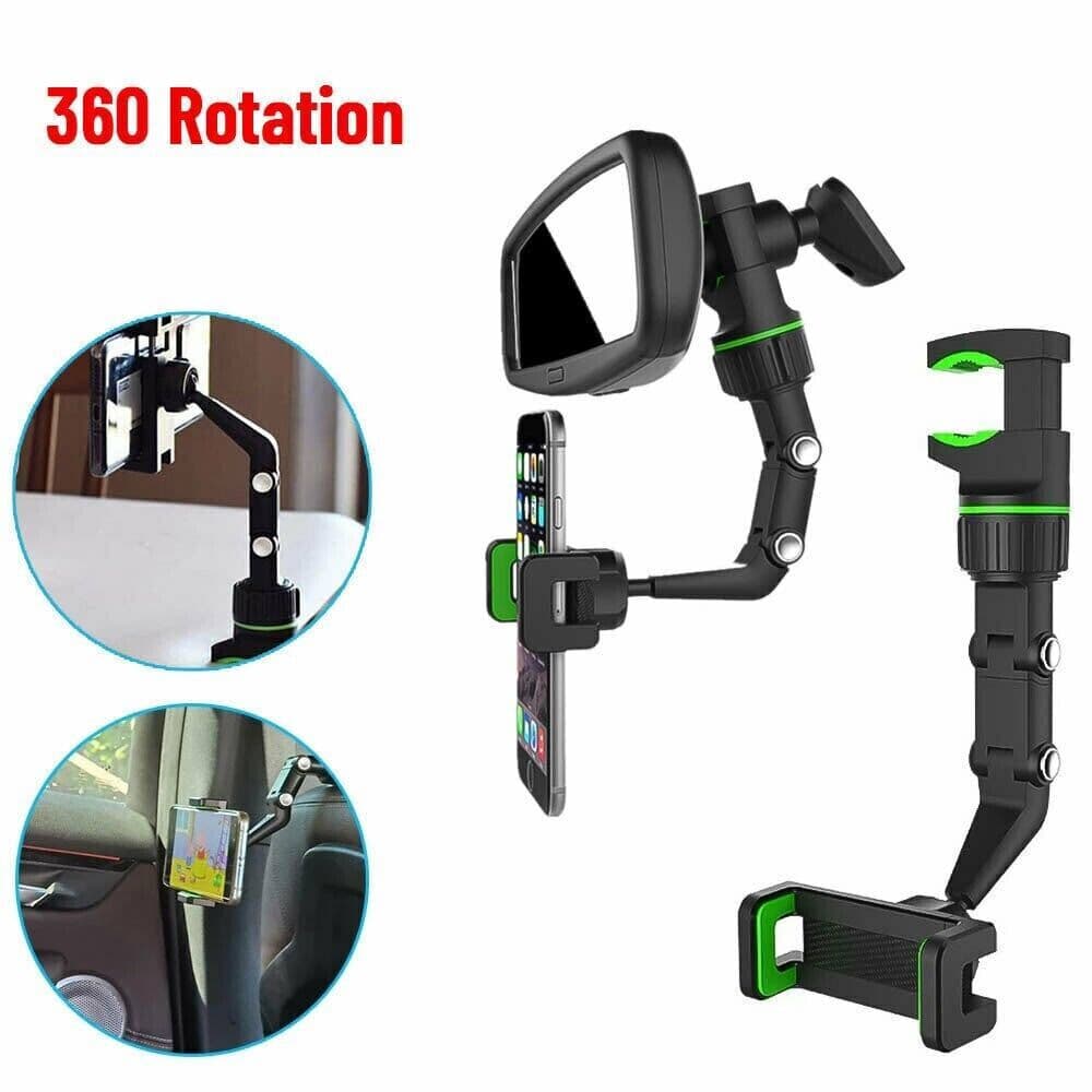image-360° Car Rearview Mirror Rotation Adjustable Phone Holder Mount